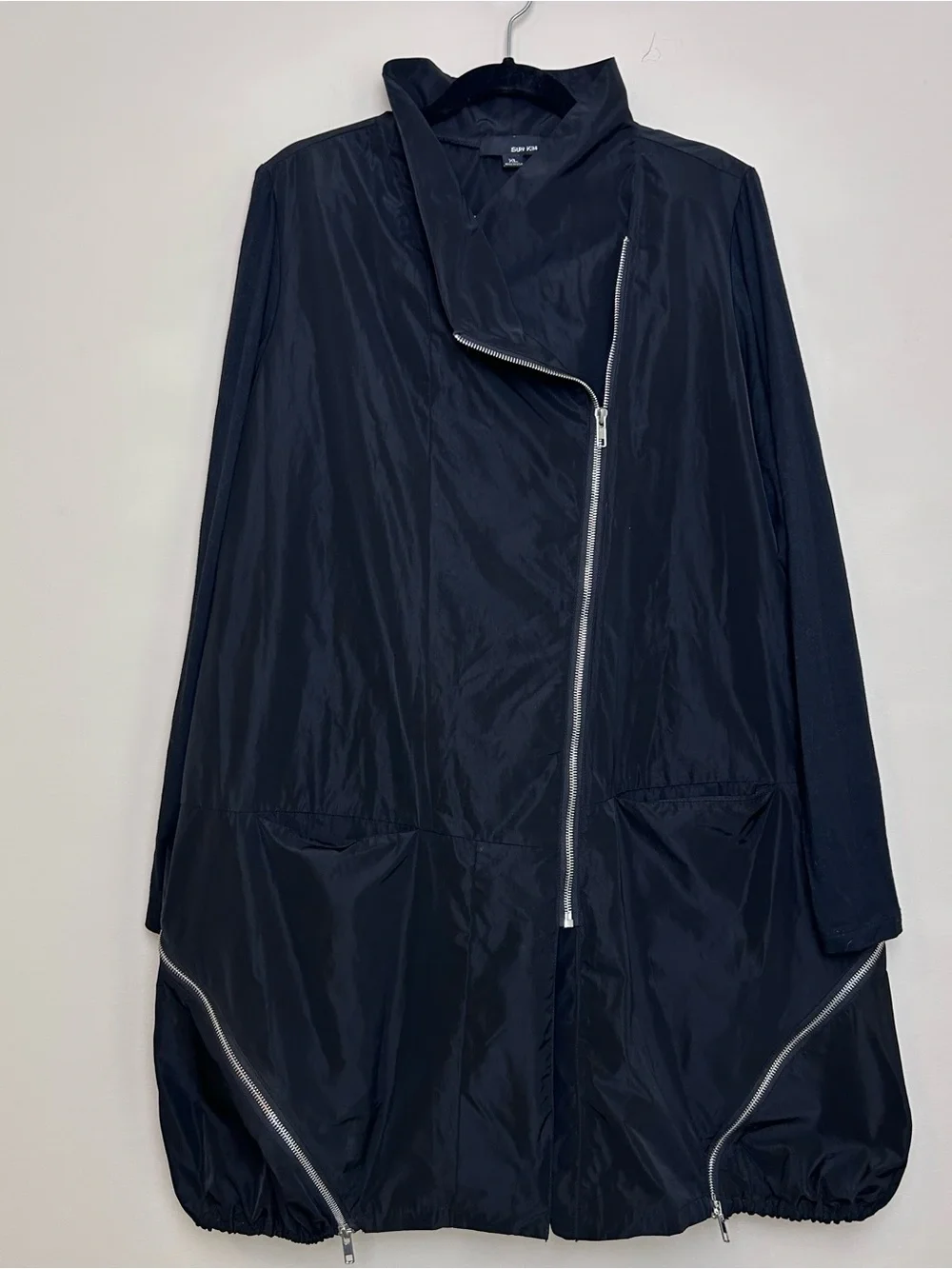 Sun Kim XL Parachute jacket/ coat Drawstring Black Oversize With Pockets VGC - Picture 1 of 11